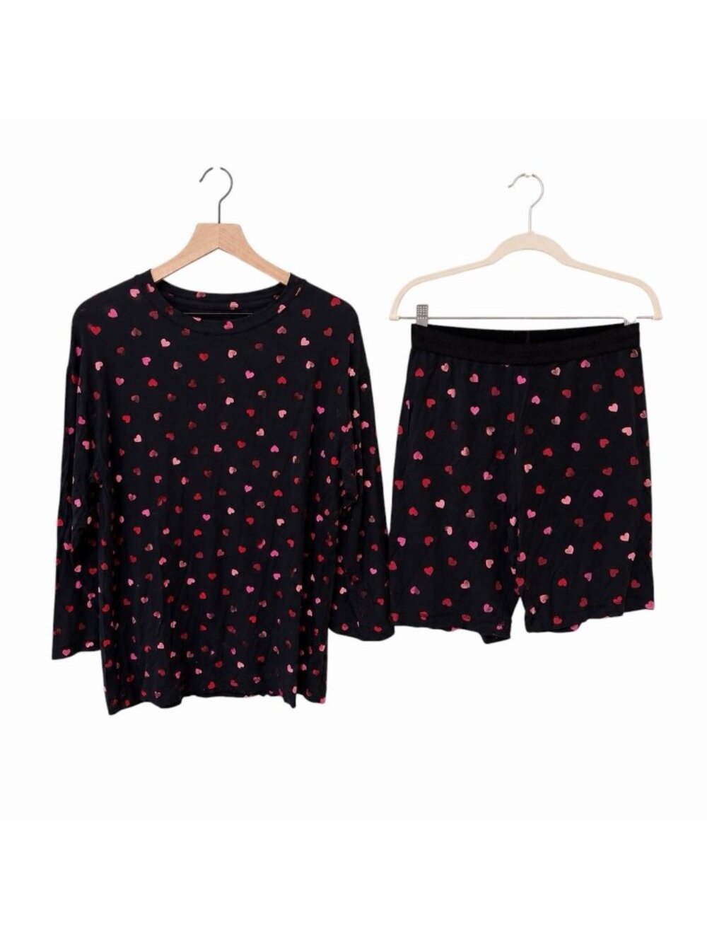 Victoria Secret Heart Print Black Pajama Short Set Stretch Modal Soft Small